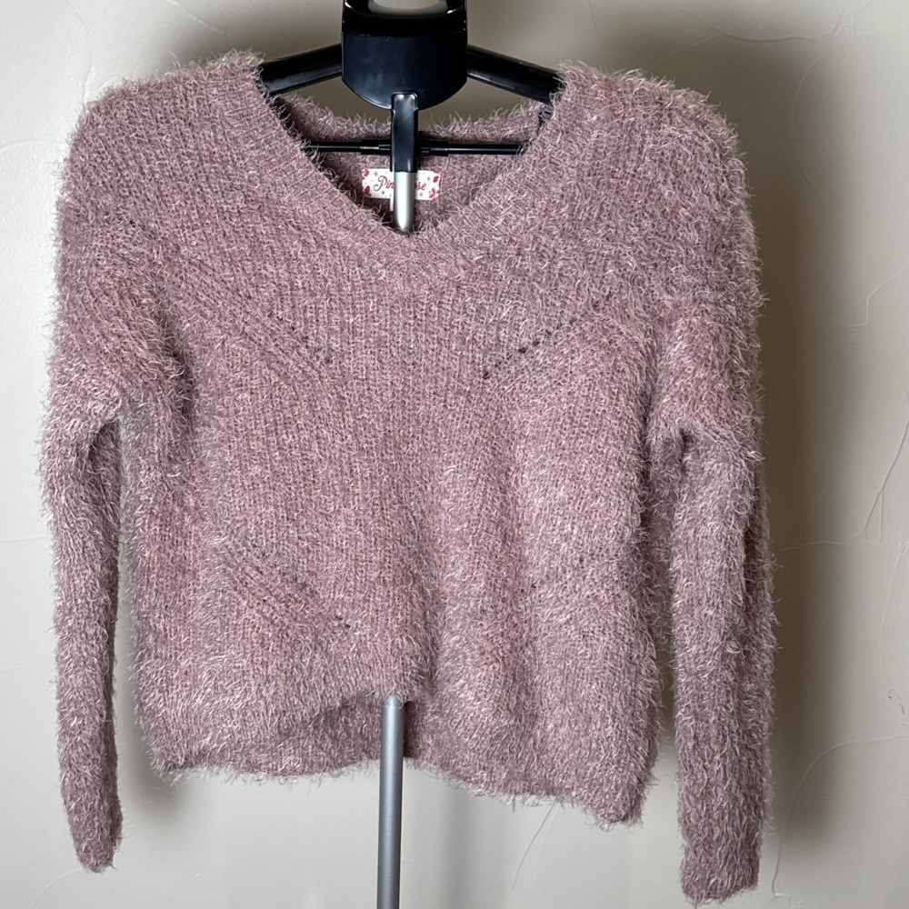 PINK ROSE Women Sweater XS Fuzzy Cardigan Pullover Fall Solid Casual